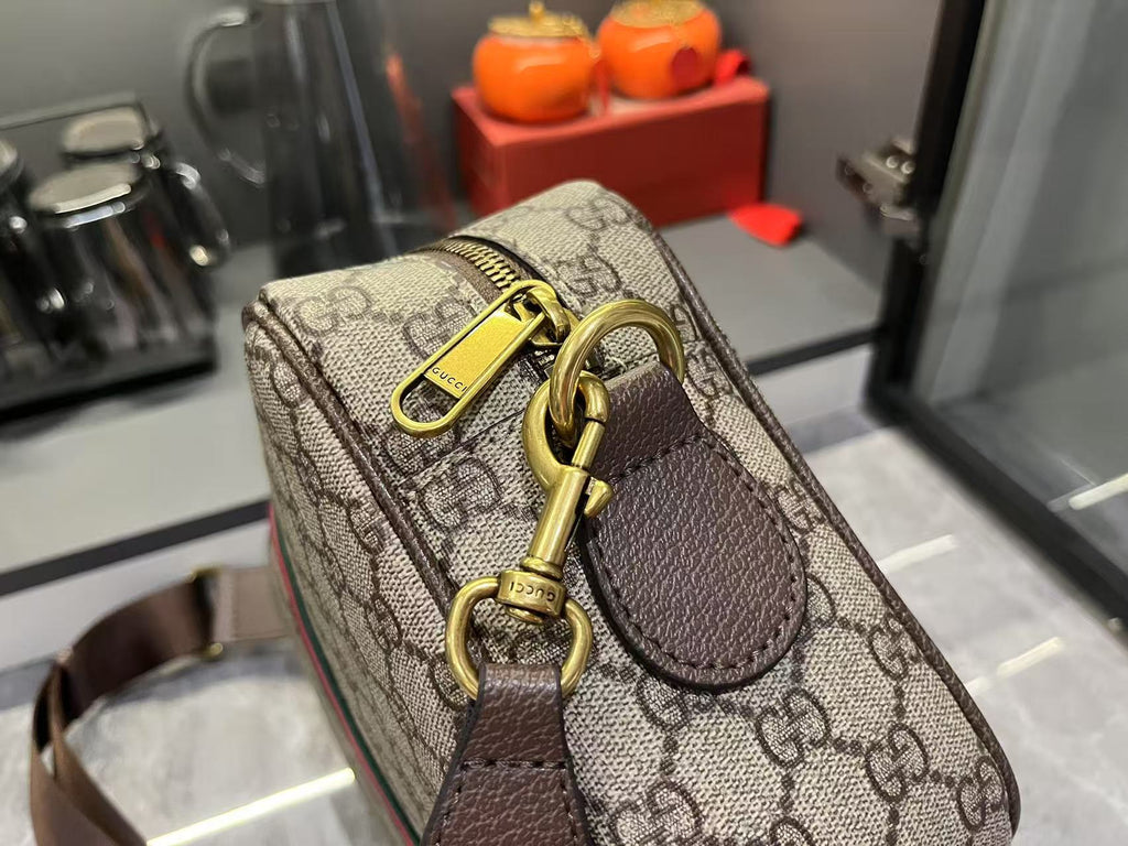 Gucci Ophidia Medium GG Supreme Canvas Shoulder Crossbody Bag with Web Stripe and Leather Trim — view 7