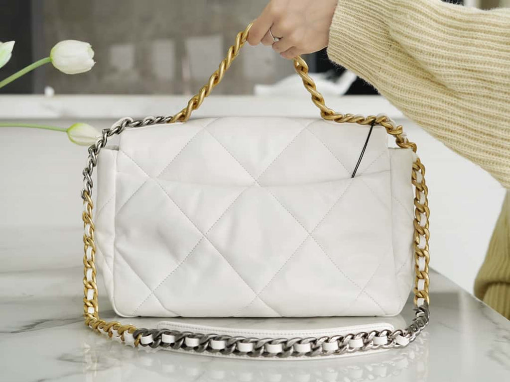 Chanel 19 Large Handbag Lambskin Gold AS1161 White — view 2
