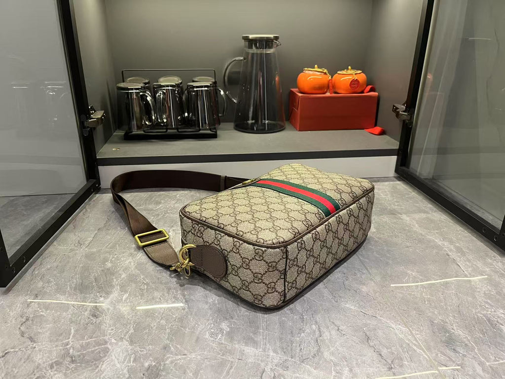 Gucci Ophidia Medium GG Supreme Canvas Shoulder Crossbody Bag with Web Stripe and Leather Trim — view 2
