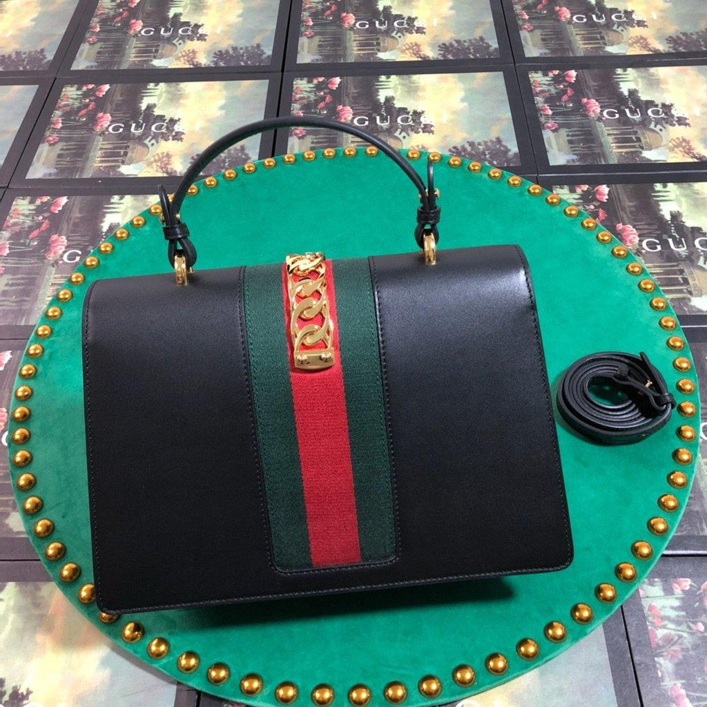 Gucci GG Sylvie Leather Medium Top Handle Bag - Black — view 2
