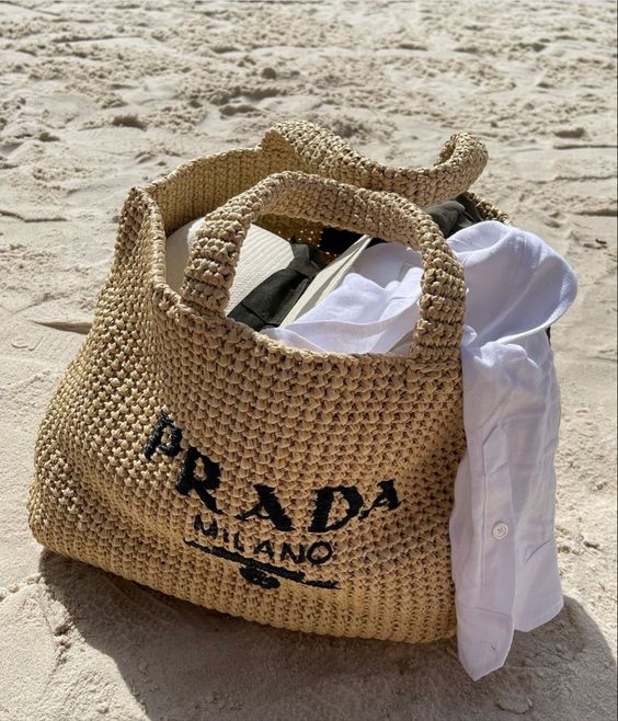 Prada Raffia Bag Handbag Beach Bag for Summer - Brown — view 4