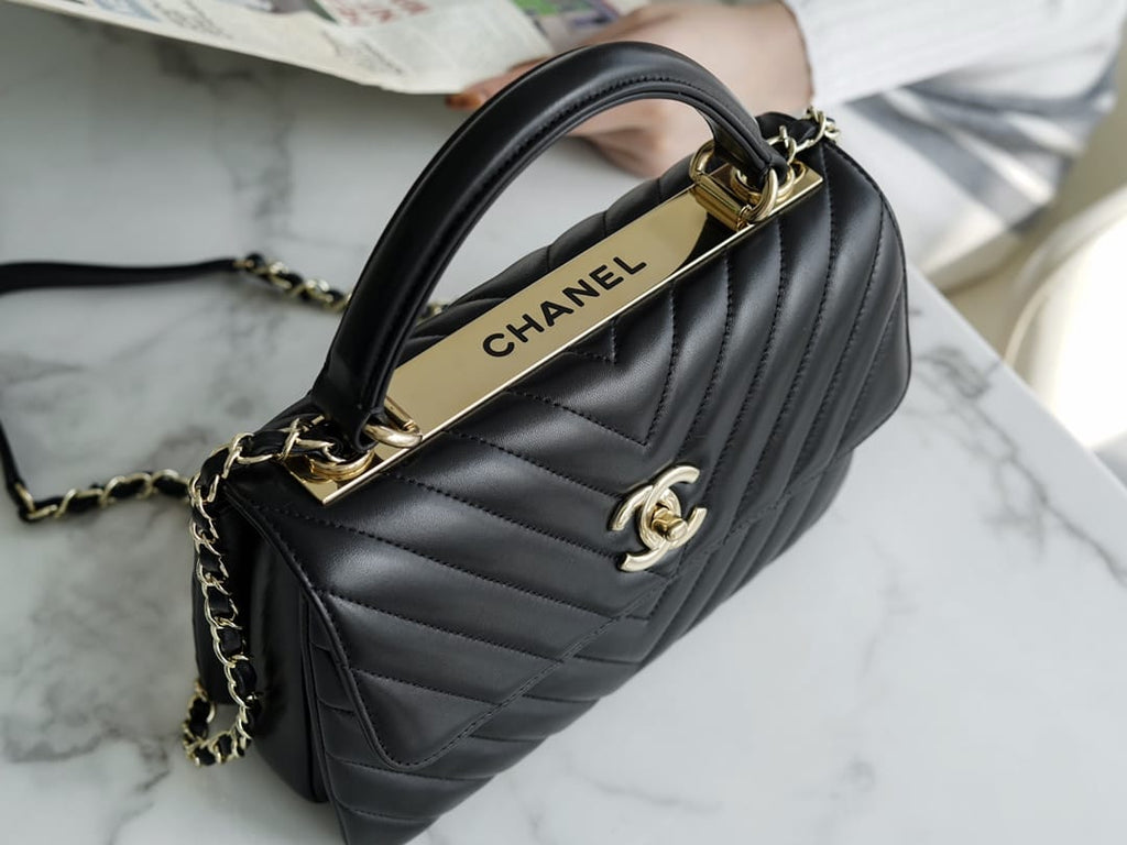 Chanel Trendy CC25 Pre-Owned Medium Chevron Trendy Handbag 25cm - Black — view 6