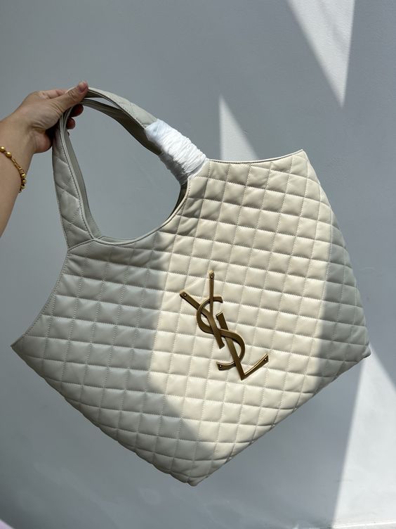 Saint Laurent Icare Extra Large Embellished Quilted Leather Tote Handbag - White — view 3