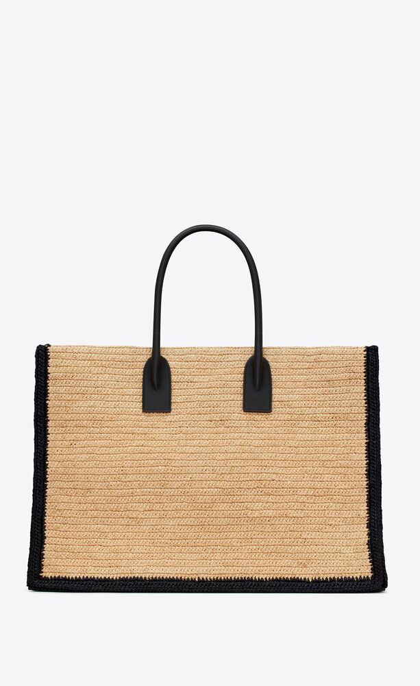 Saint Laurent Rive Gauche Tote Bag in Raffia and Leather - Straw — view 4