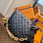 LV Coussin MM Monogram Empreinte Leather Shoulder Crossbody Bag with Black Quilted Exterior and Gold Chain Strap — view 2
