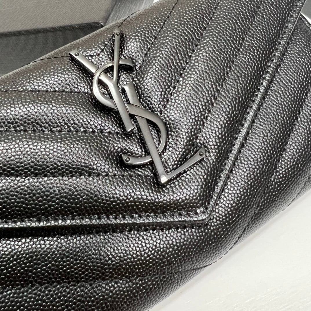 YSL Long Wallet Black Leather Black Tone 10767 19cm — view 6