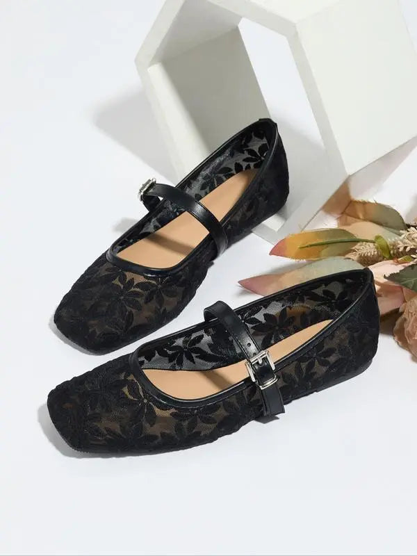 Dolce Lace Flats - Black — view 5