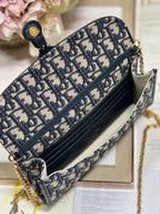 Dior Bobby Wallet On Chain East West Blue Oblique Jacquard — view 6