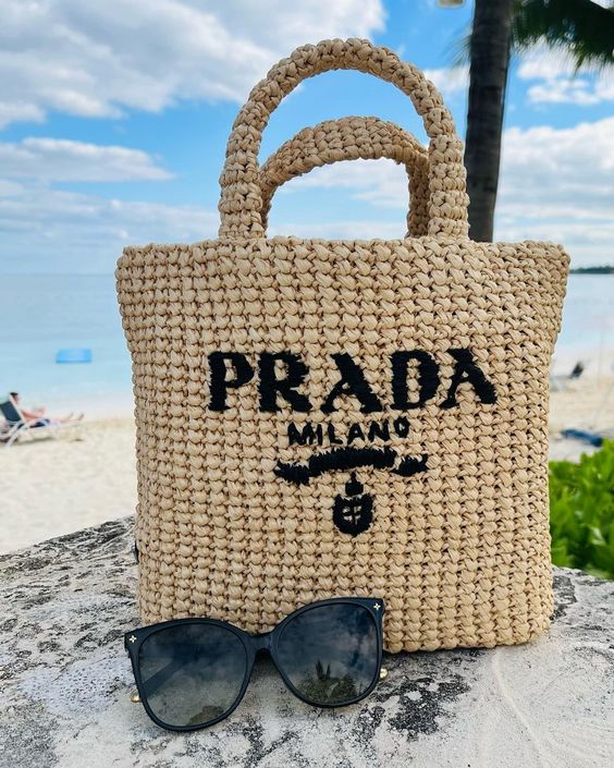 Prada Raffia Bag Handbag Beach Bag for Summer - Brown — view 2