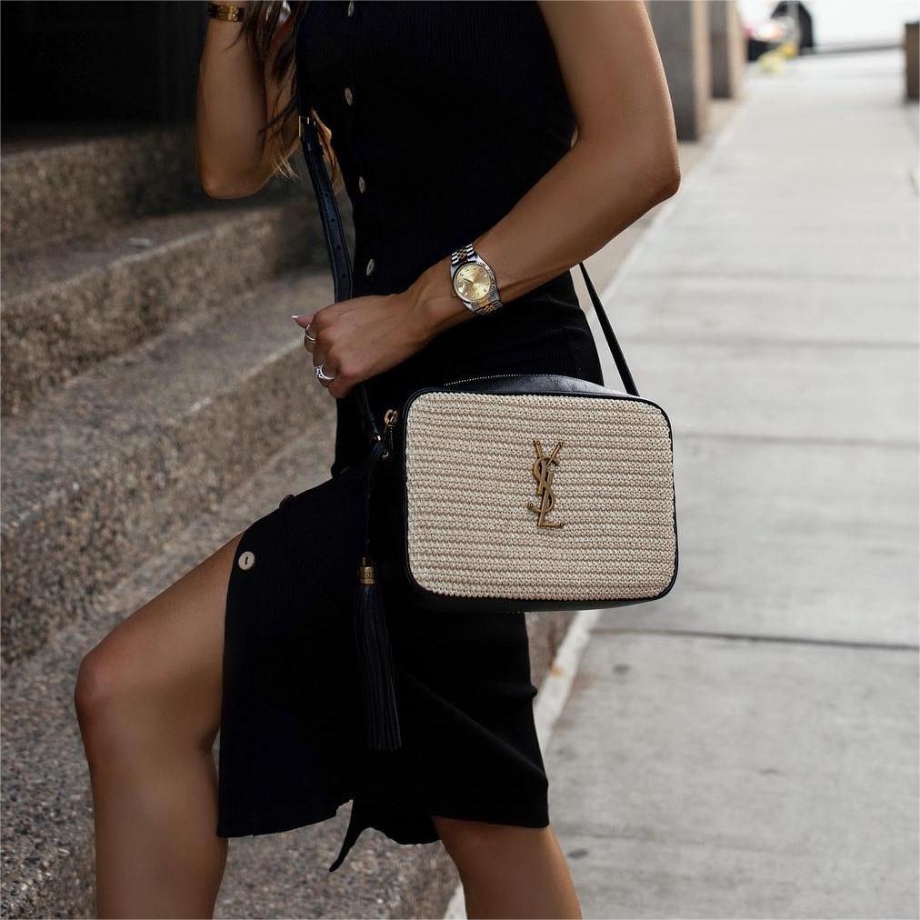 Saint Laurent Lou Medium YSL Monogram Raffia Camera Bag - Straw — view 5