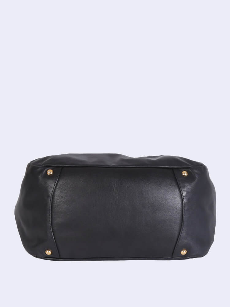 Prada Vitello Soft Chain Handle Shoulder Bag Nero - Black/Silver Hardware — view 5
