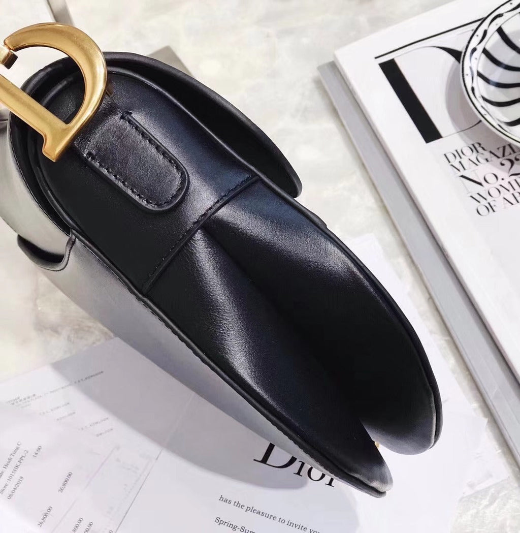 Dior Vintage Black Leather Saddle Bag with Gold Ornaments — view 5