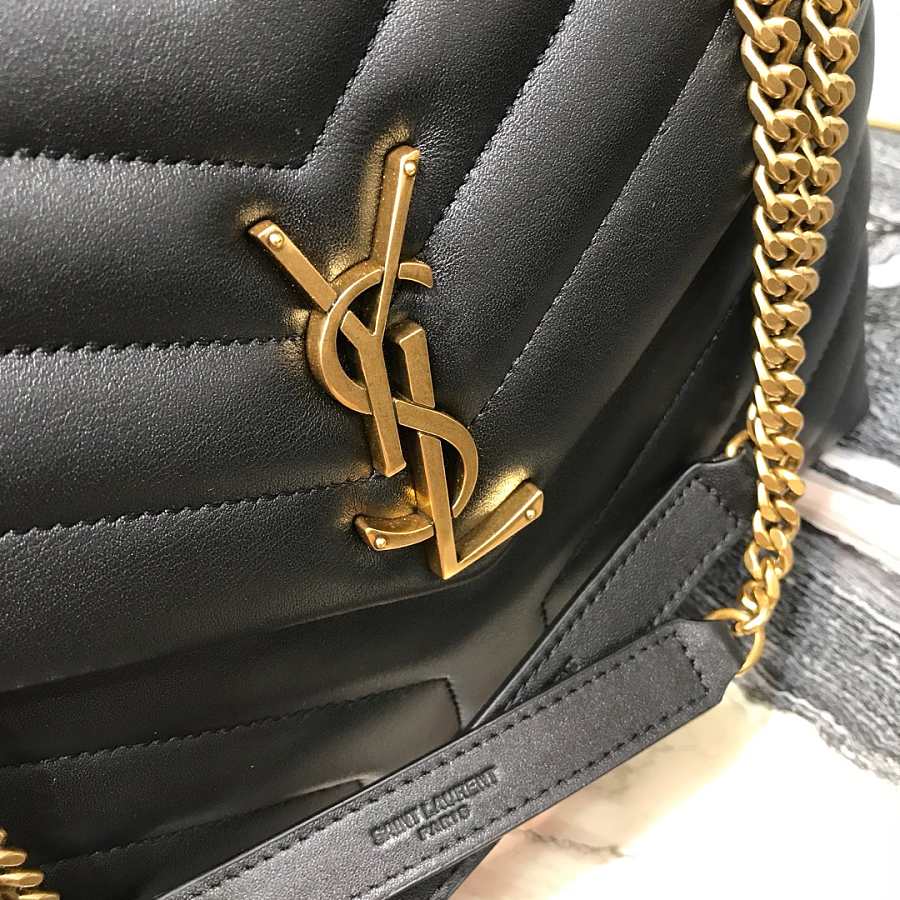 YSL Medium 32 Loulou Bag Black in Gold — view 5