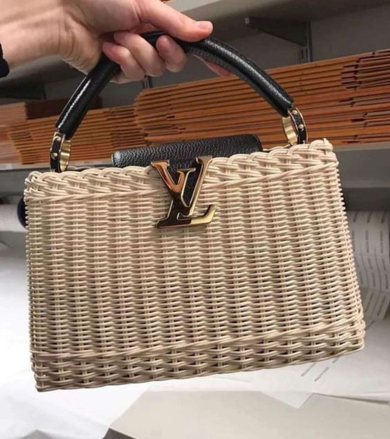 LV Capucines BB Rattan Woven Handle Shoulder Bag with Leather Trim — view 6