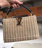 LV Capucines BB Rattan Woven Handle Shoulder Bag with Leather Trim — view 4