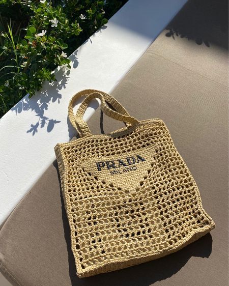 Prada Women's Natural Crochet Tote Bag-Khaki — view 1