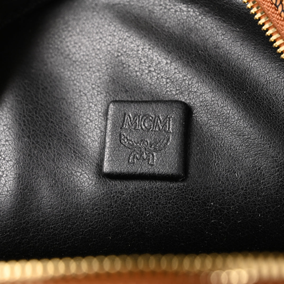 Mcm Stark Visetos Medium Backpack – Cognac Monogram with Gold-Tone Studs - Cognac with Black Monogram Print — view 12