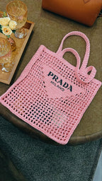 Prada Women's Natural Crochet Tote Bag-Pink — view 4