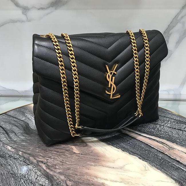 YSL Medium 32 Loulou Bag Black in Gold — view 3