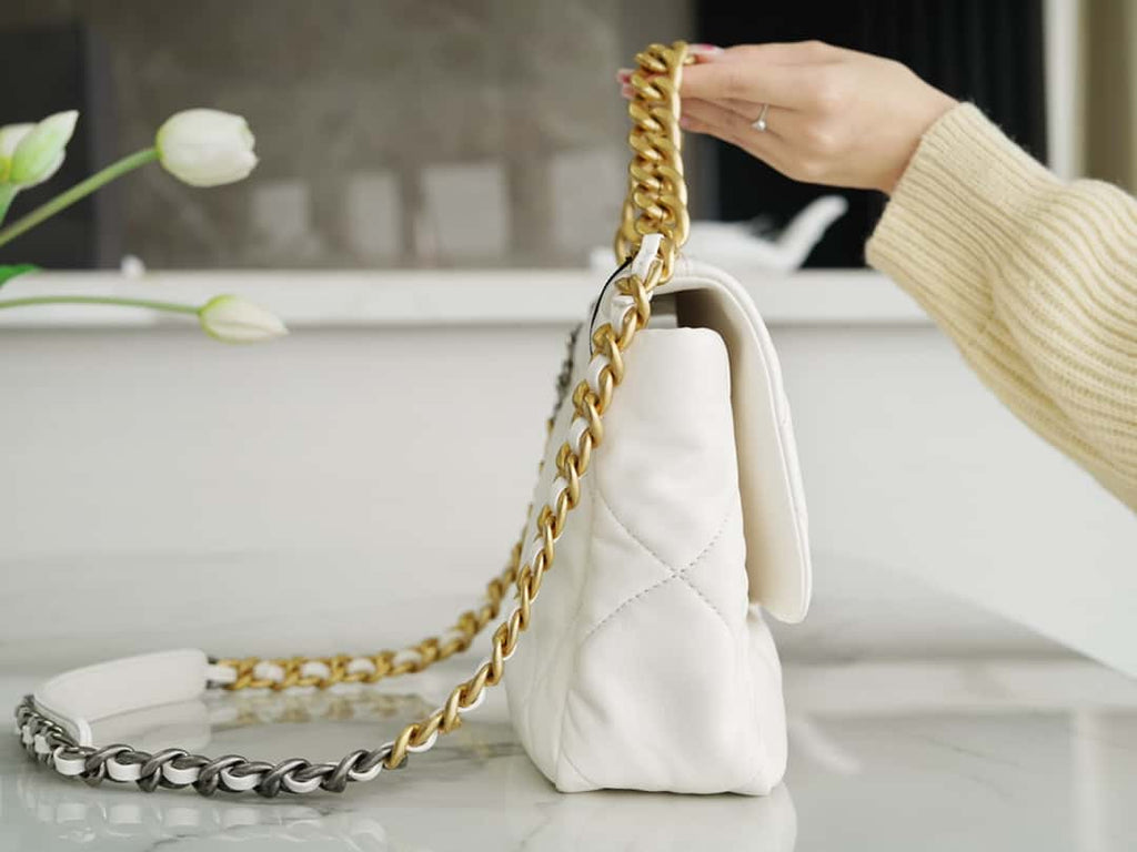 Chanel 19 Large Handbag Lambskin Gold AS1161 White — view 4