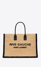 Saint Laurent Rive Gauche Tote Bag in Raffia and Leather - Straw — view 5