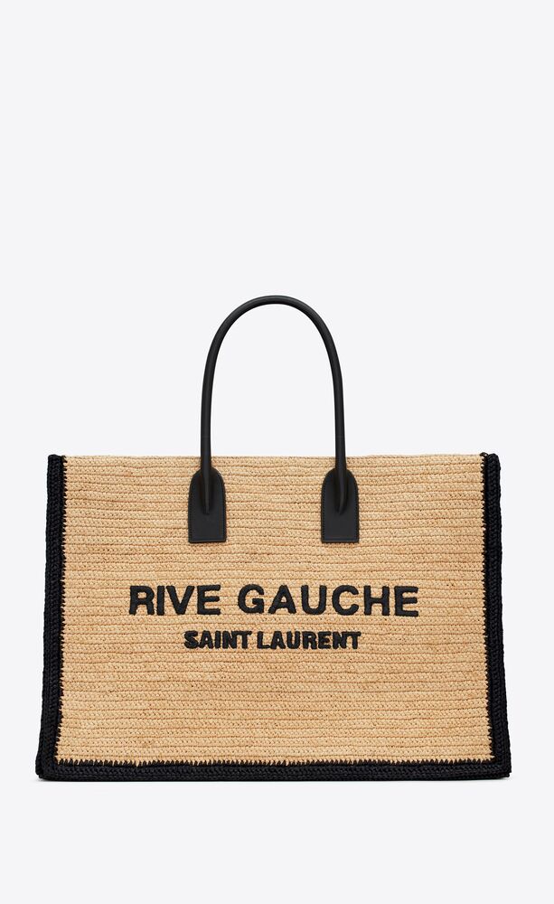 Saint Laurent Rive Gauche Tote Bag in Raffia and Leather - Straw — view 5
