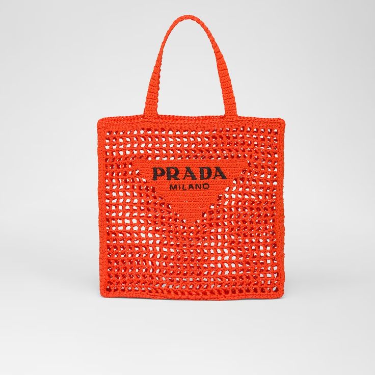 Prada Women's Natural Crochet Tote Bag-Orange — view 2