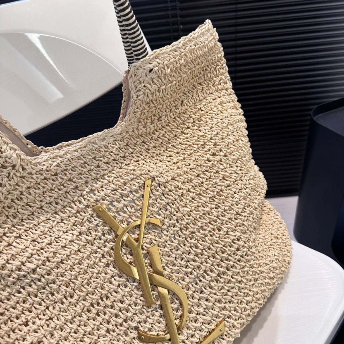 Saint Laurent YSL Raffia Bag — view 8