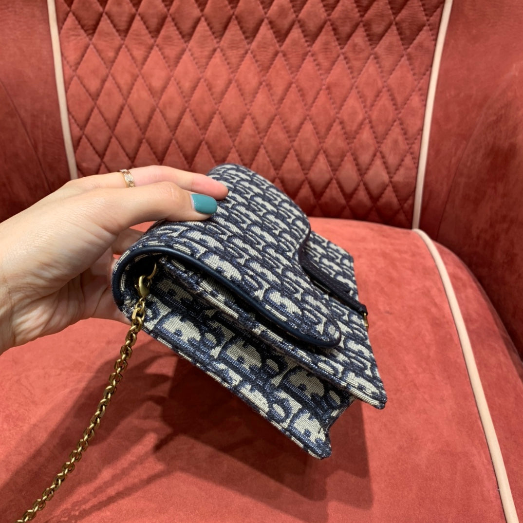 Dior Saddle Pouch Blue Dior Oblique Jacquard — view 3