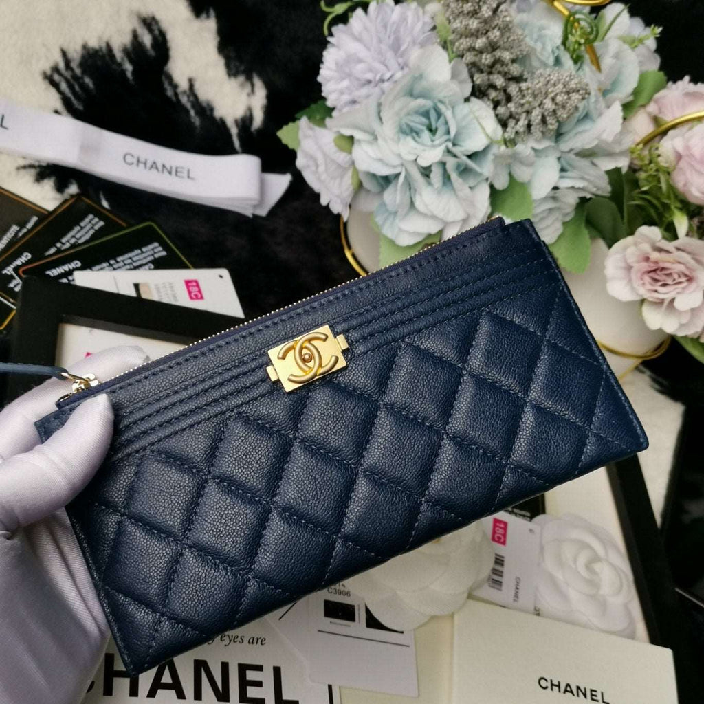 Chanel Caviar Quilted Classic Zip Boy Pouch - Navy — view 3