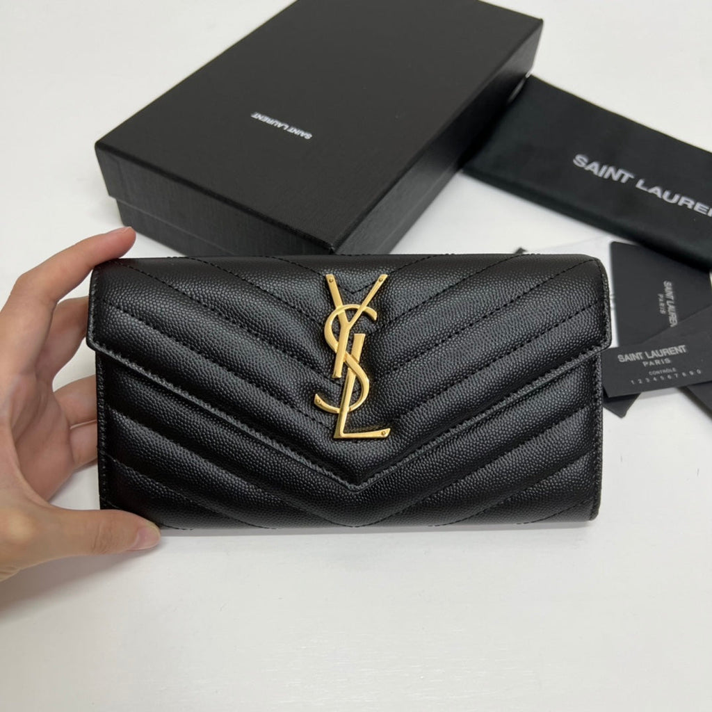 YSL Long Wallet Black Leather Gold Tone 10769 19cm — view 7