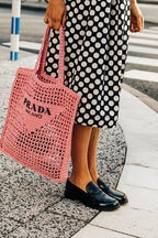 Prada Women's Natural Crochet Tote Bag-Pink — view 5