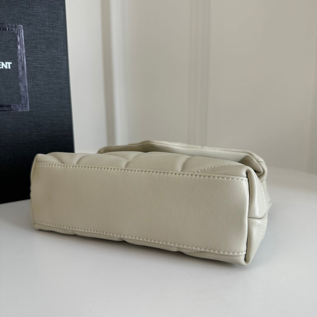 YSL Loulou Puffer Toy Quilted Lambskin Shoulder Crossbody Bag with Chain Strap White — view 4