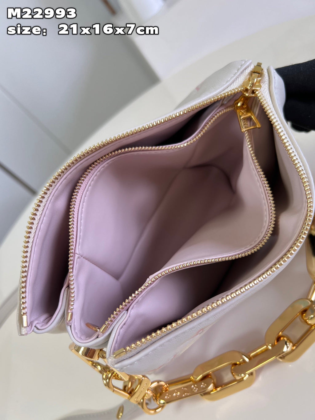 LV Coussin BB Monogram Canvas Shoulder Crossbody Bag with Chain Strap and Milkway Pastel Colors - White — view 5