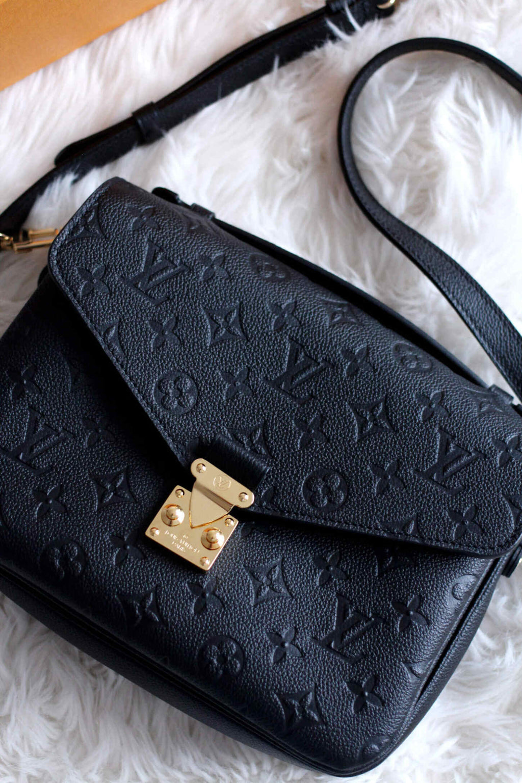 LV Pochette Métis Monogram Empreinte Leather Handle Crossbody Bag with Navy Blue Leather Trim — view 7