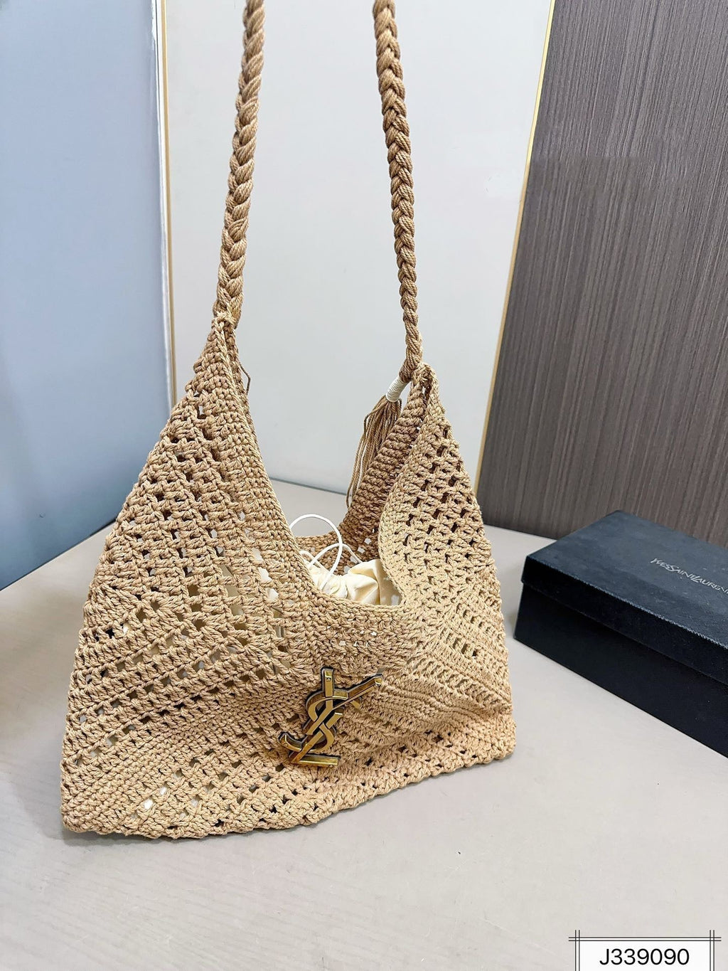 Saint Laurent YSL Raffia Tote Bag Beach Casual - Brown — view 2
