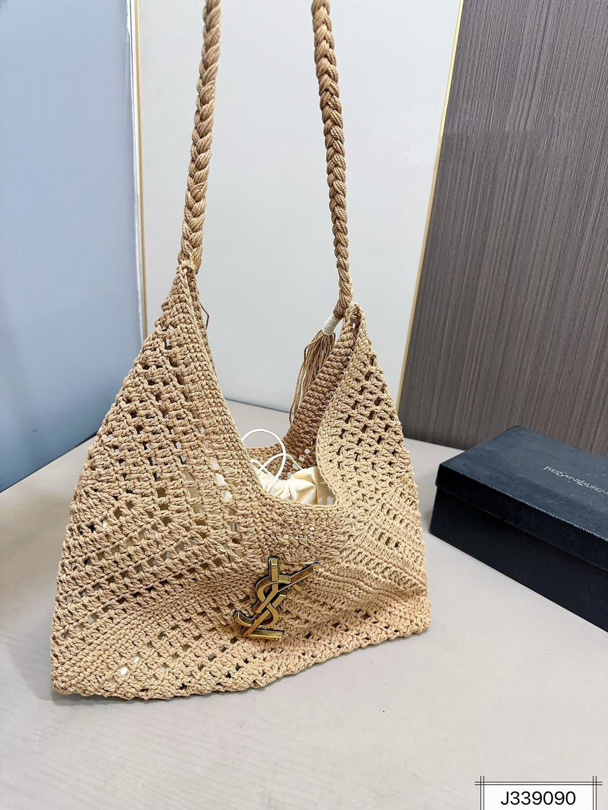 Saint Laurent YSL Raffia Tote Bag Beach Casual - Brown — view 2
