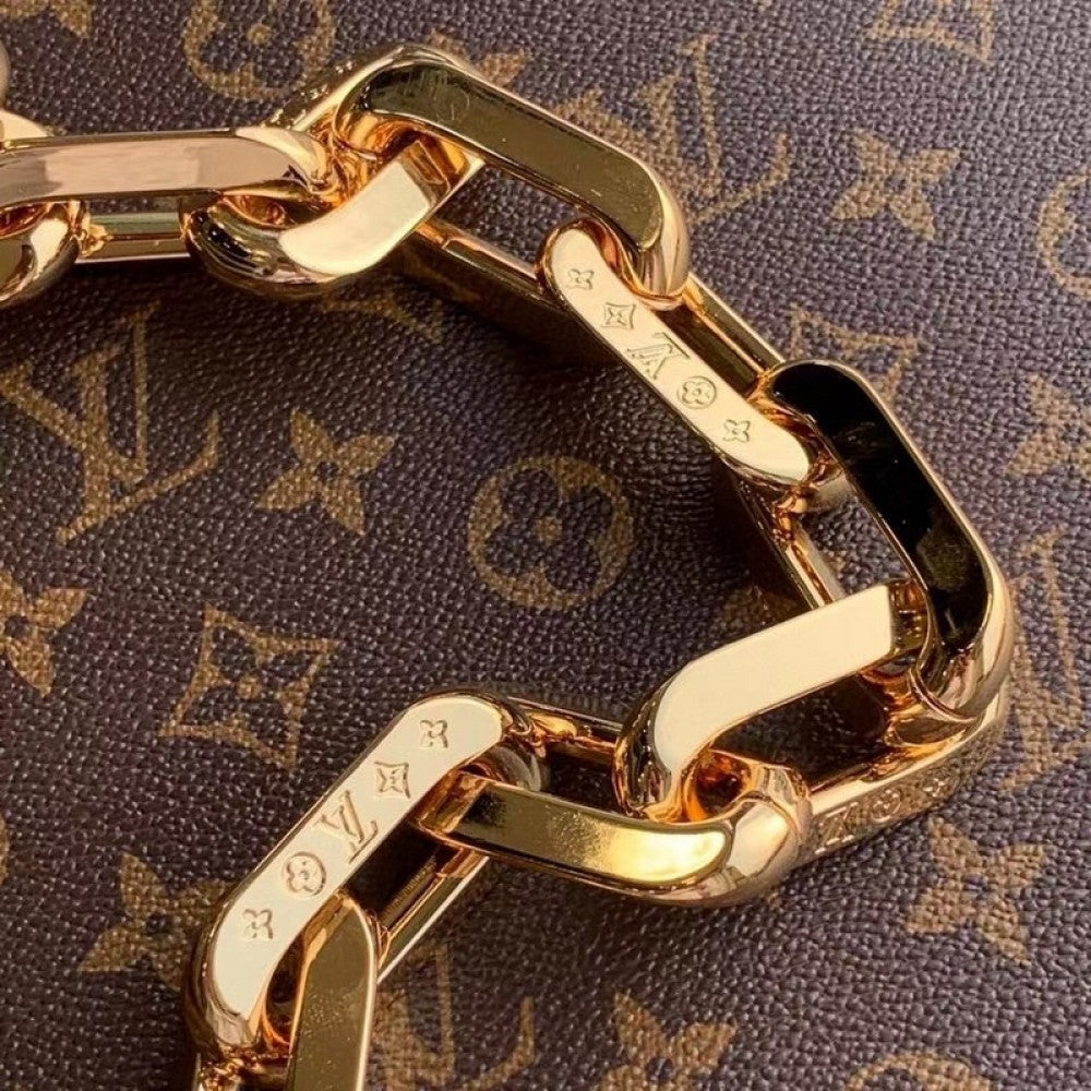 LV Coussin MM Monogram Empreinte Leather Shoulder Crossbody Bag with Black Quilted Exterior and Gold Chain Strap — view 6