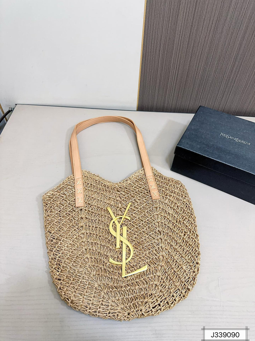 YSL Saint Laurent Vacation Casual Raffia Woven Tote Bag — view 12