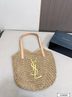 YSL Saint Laurent Vacation Casual Raffia Woven Tote Bag — view 4