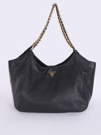Prada Vitello Soft Chain Handle Shoulder Bag Nero - Black/Silver Hardware — view 3