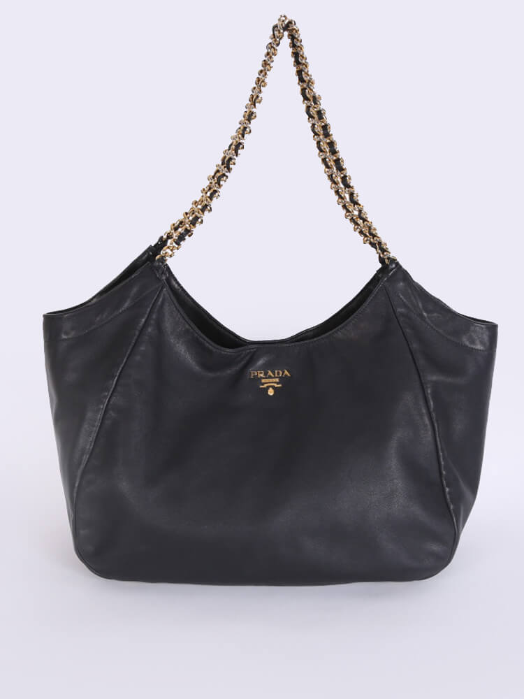 Prada Vitello Soft Chain Handle Shoulder Bag Nero - Black/Silver Hardware — view 3