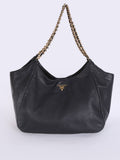 Prada Vitello Soft Chain Handle Shoulder Bag Nero - Black/Silver Hardware — view 8