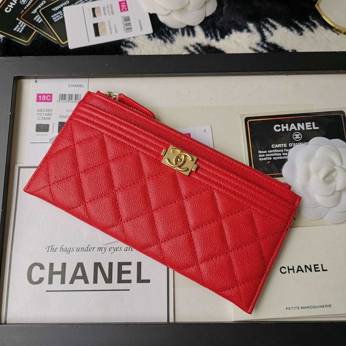 Chanel Caviar Quilted Zip Boy Pouch - Red — view 1