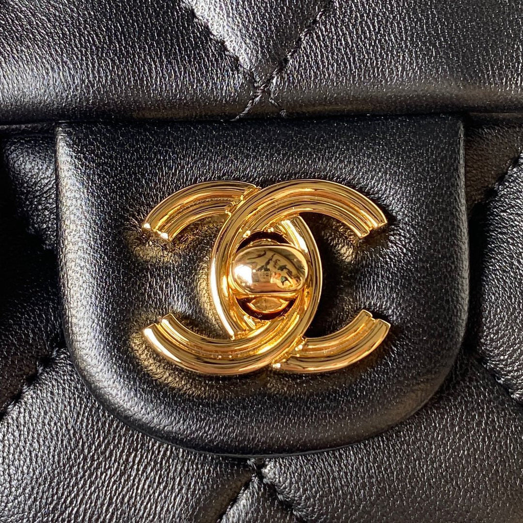 Chanel Flap Bag Gold Top Handle Black — view 5