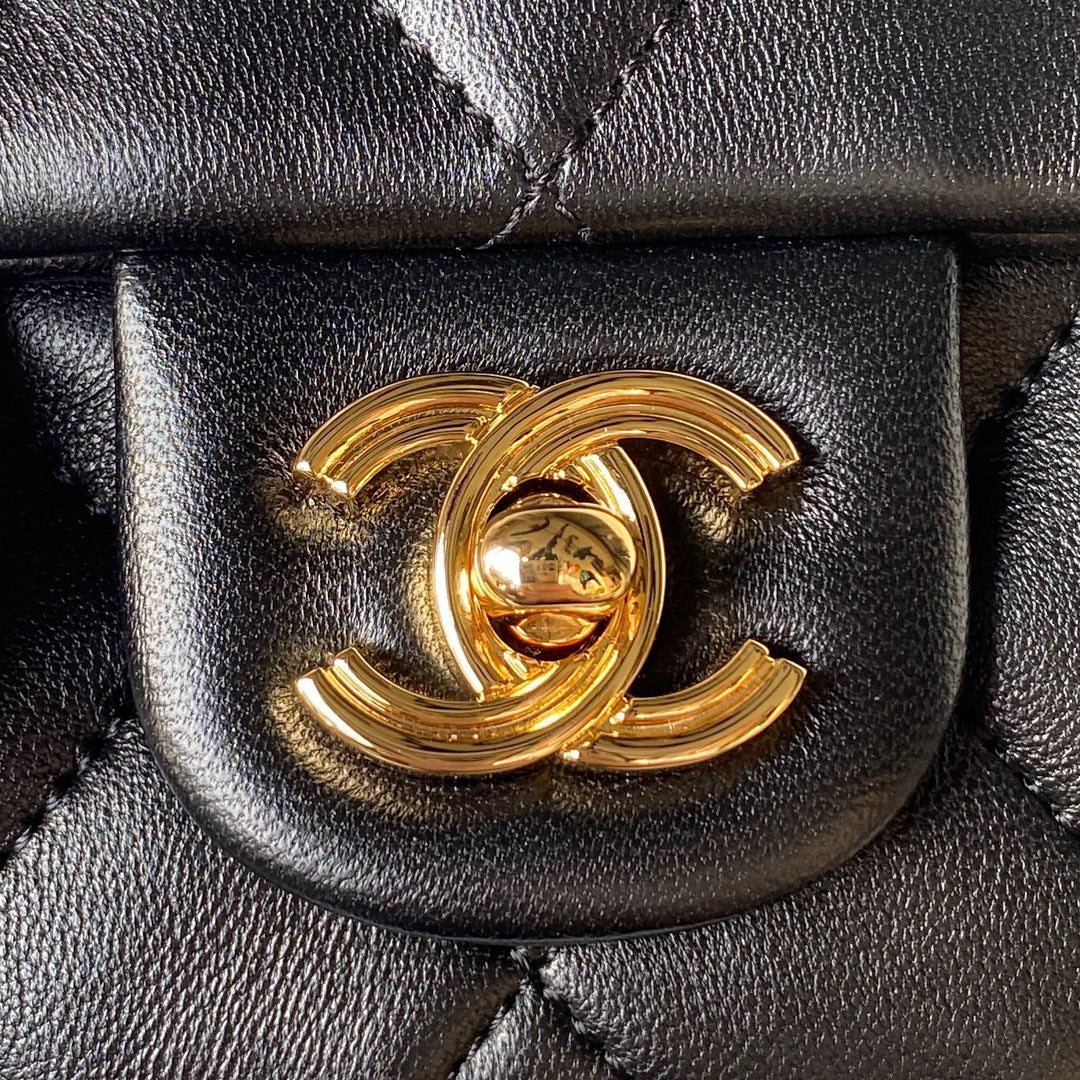 Chanel Flap Bag Gold Top Handle Black — view 5