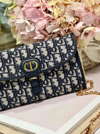 Dior Bobby Wallet On Chain East West Blue Oblique Jacquard — view 4
