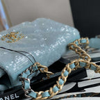 Chanel Sequin Quilted Medium Flap Bag - Sky Blue — view 9