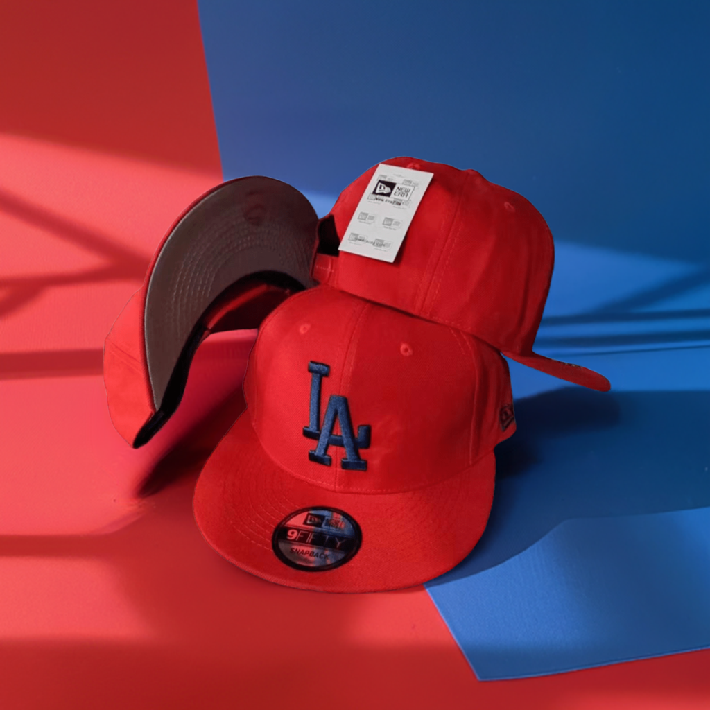 2024 LA Dodgers Straight Brim Baseball Cap, Adjustable, Red W Navy LA LOGO - Stapback Cap — view 2
