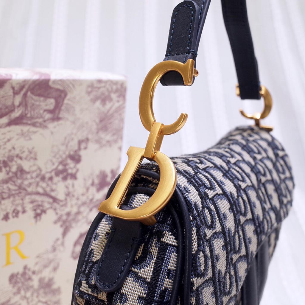 Dior Mini Saddle Bag Blue Oblique Jacquard — view 3